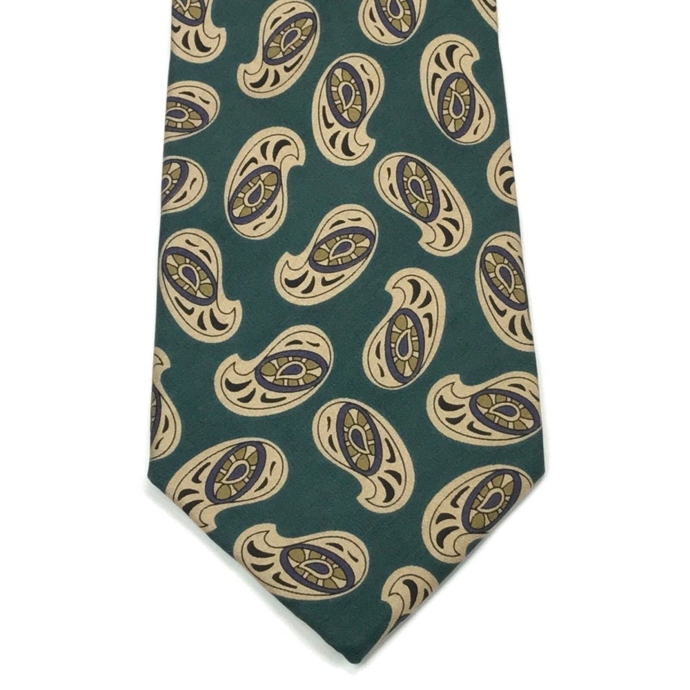 NEIMAN MARCUS Rare Collection Green Beige Multi Color Paisley Tie Necktie - Picture 2 of 10
